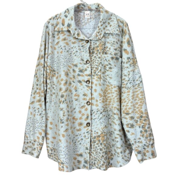 7th Roy Abstract Leopard Dot Print Buttoned Top Shacket Light Gray Tan Size L - Picture 1 of 8